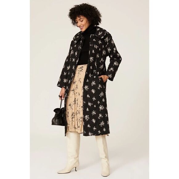 Rixo Cleo Ditsy Bunch Black Longline Quilted Jacket - Picture 4 of 14